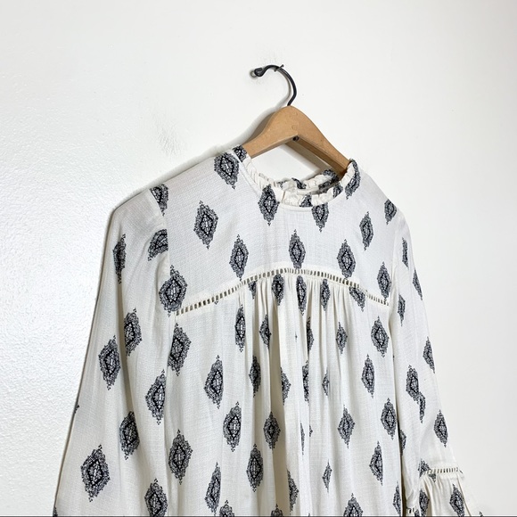 Lucky Brand Ivory Boho Print High Neck Long Sleeve Blouse Small S - Picture 3 of 9